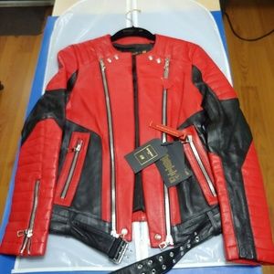 Balmain x H&M Black Red Leather Jacket sz.36R